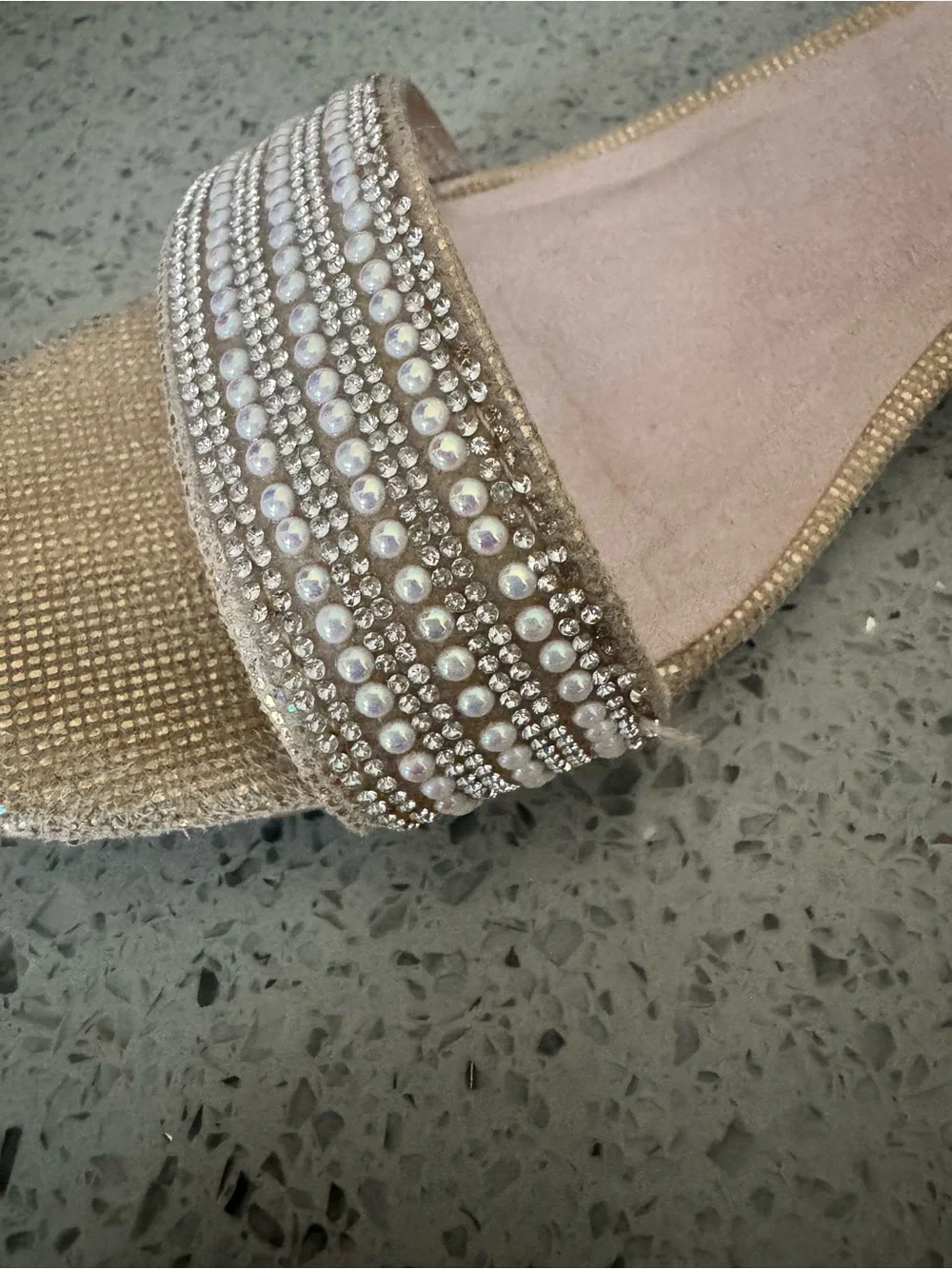Kelly & Katie Champagne Gold Embellished Block Heel Sandals